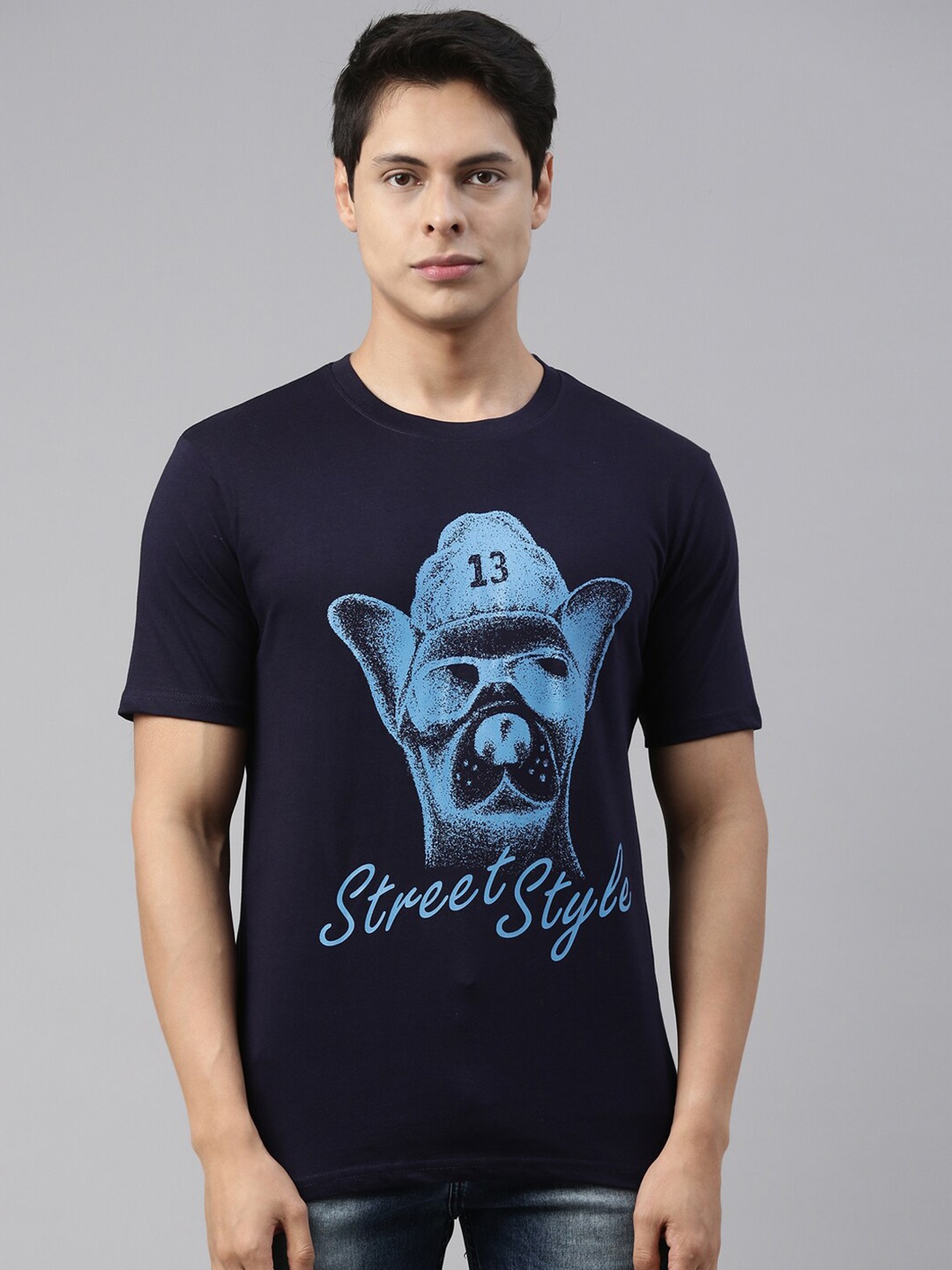 

recast Men Navy Blue Typography Printed Pure Cotton T-shirt