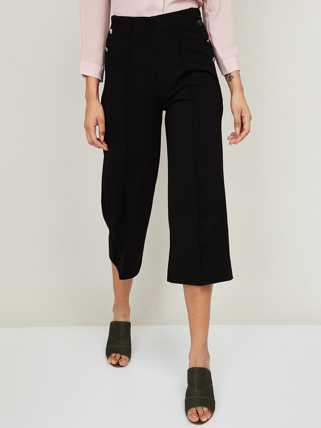 

CODE by Lifestyle Women Black High-Rise Pleated Culottes Trousers
