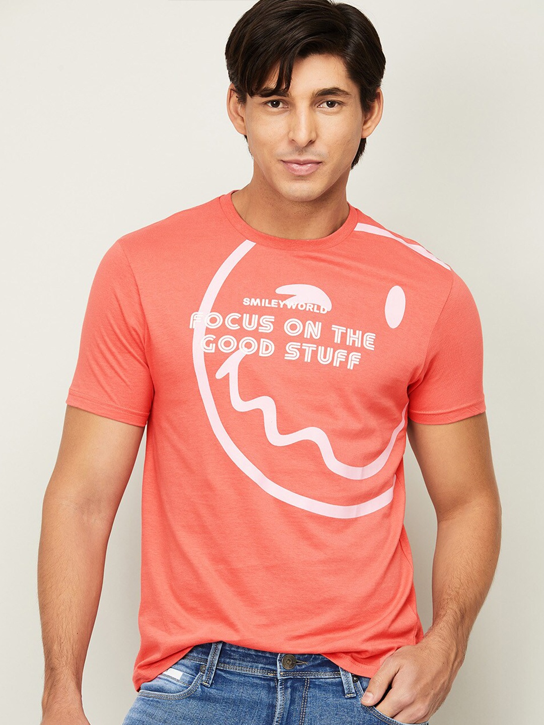 

SmileyWorld Men Coral Typography Printed T-shirt