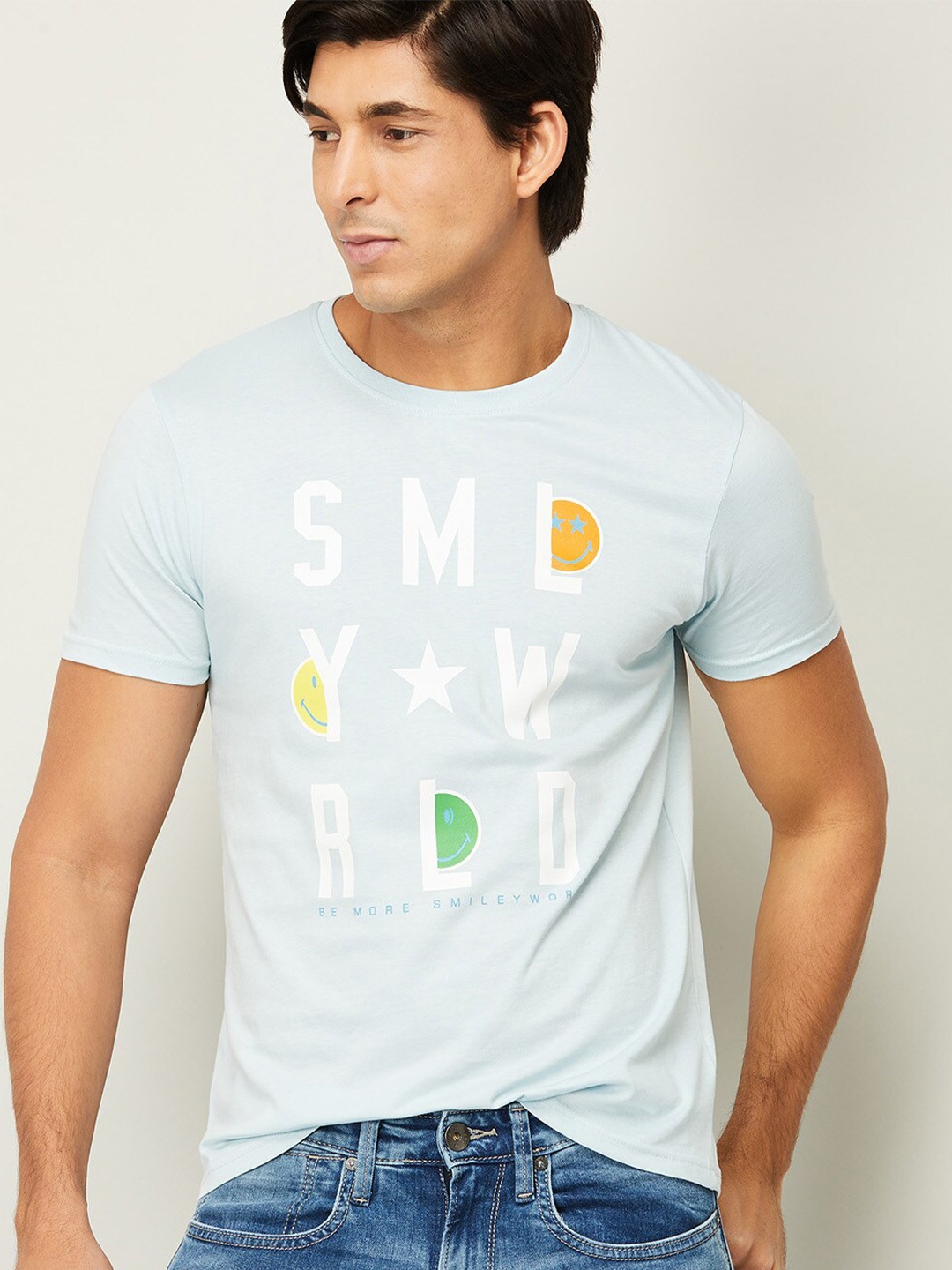 

SmileyWorld Men Blue Typography Printed T-shirt