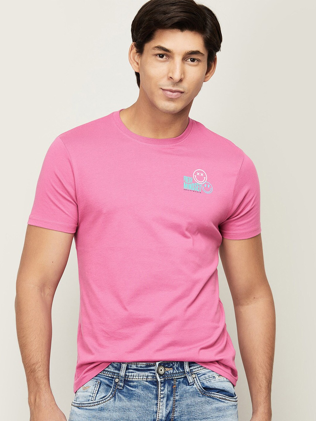 

SmileyWorld Men Pink Cotton T-shirt