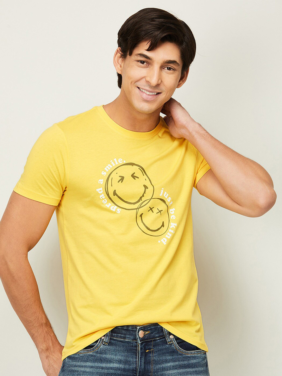 

SmileyWorld Men Yellow Printed T-shirt