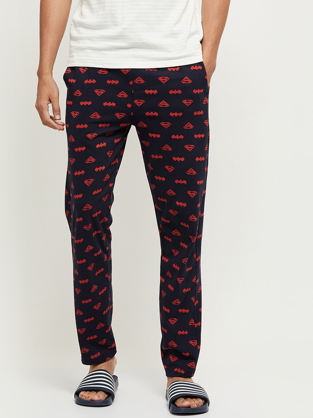 

max Men Navy Blue & Red Superman Printed Track Pant