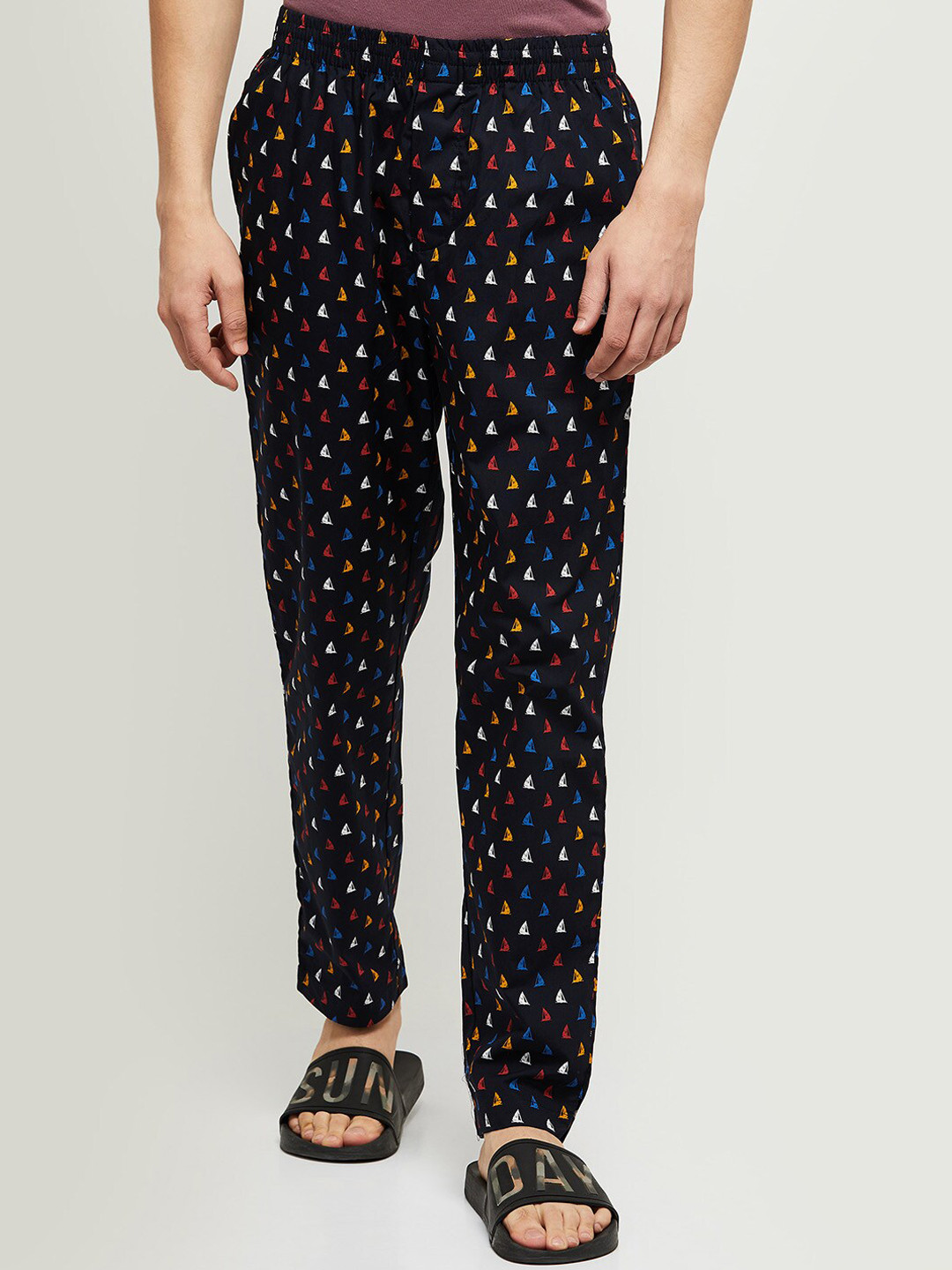 

max Men Navy Blue Printed Pure Cotton Track Pants
