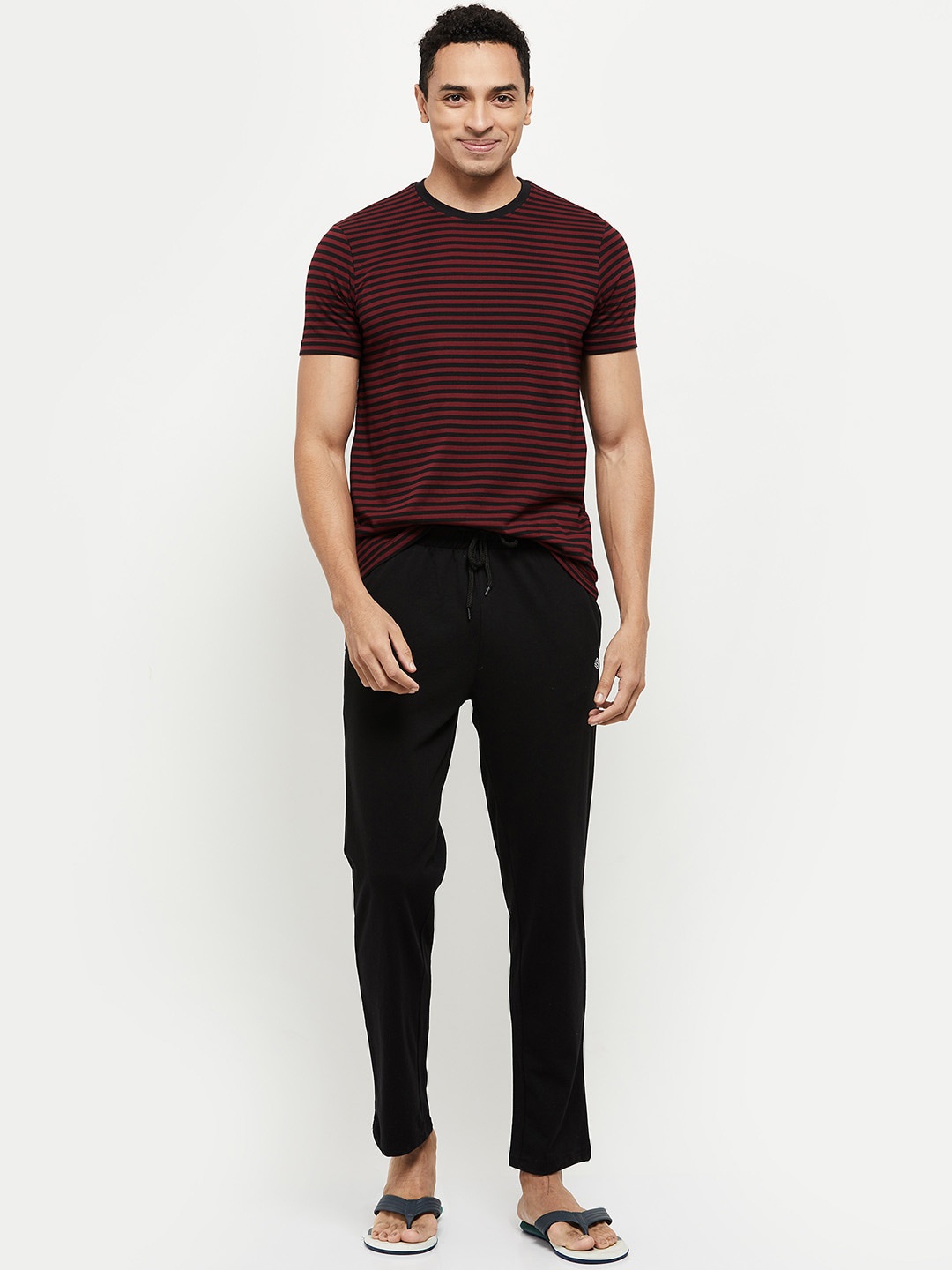 

max Men Red & Black Striped Night suit