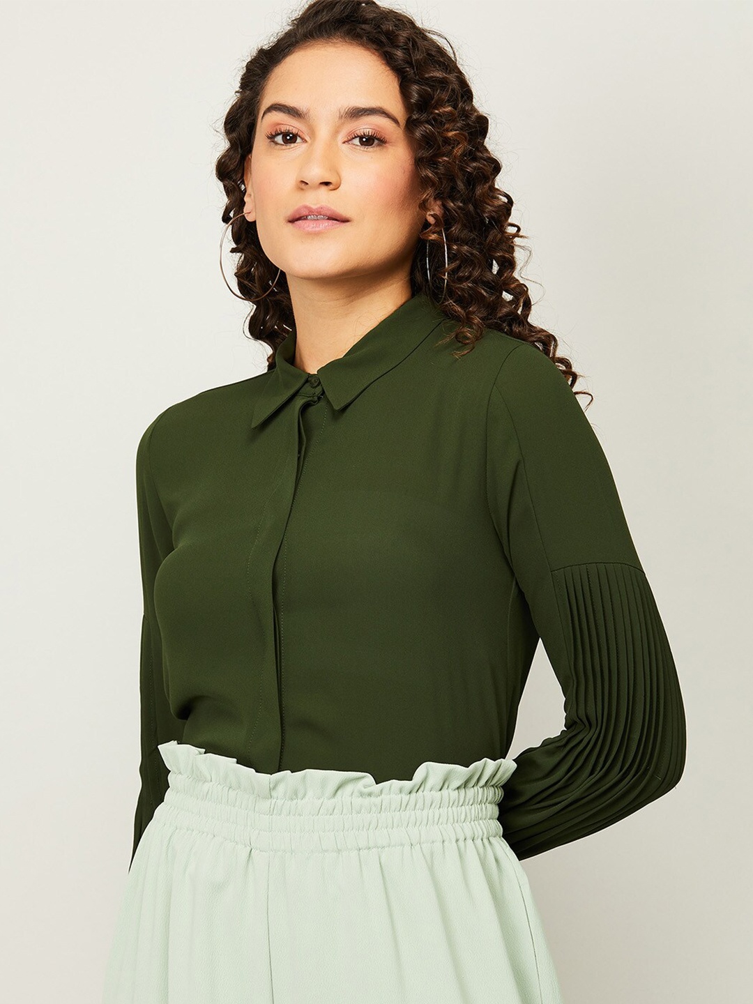 

CODE by Lifestyle Women Olive Green Shirt Style Top