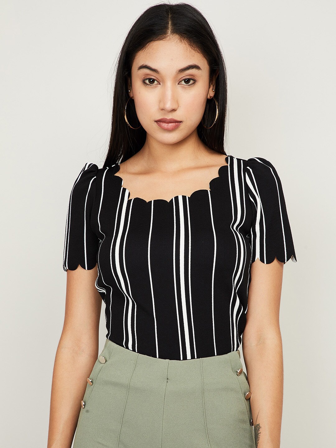 

CODE by Lifestyle Black Striped Casual Top