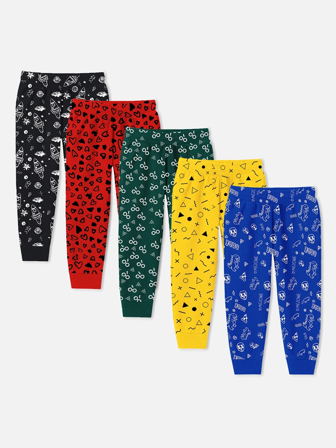 

Trampoline Kids Pack of 5 Multicolored Printed Regular Joggers, Multi