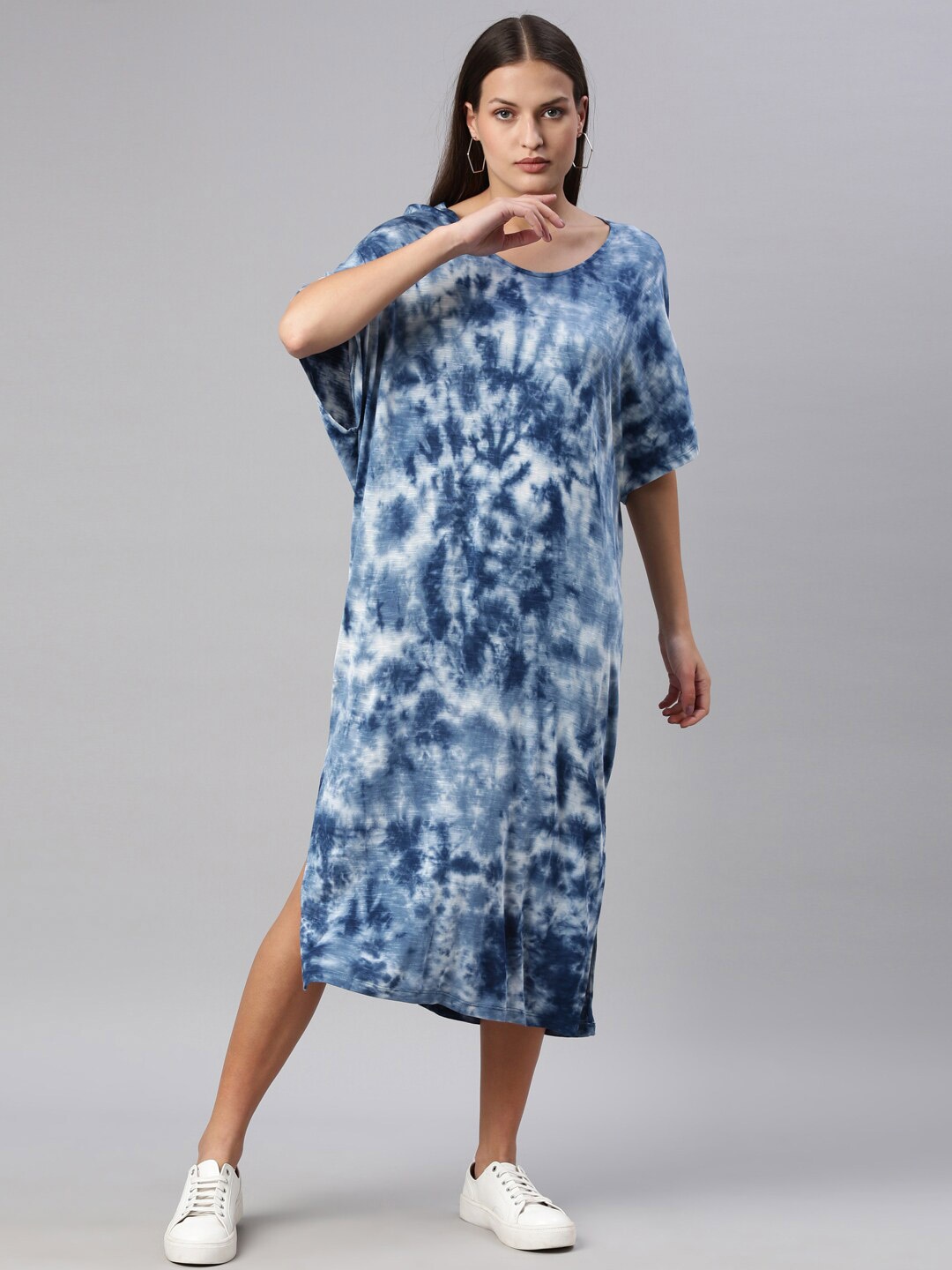 

YCANF Blue Tie and Dye Dyed A-Line Midi Dress