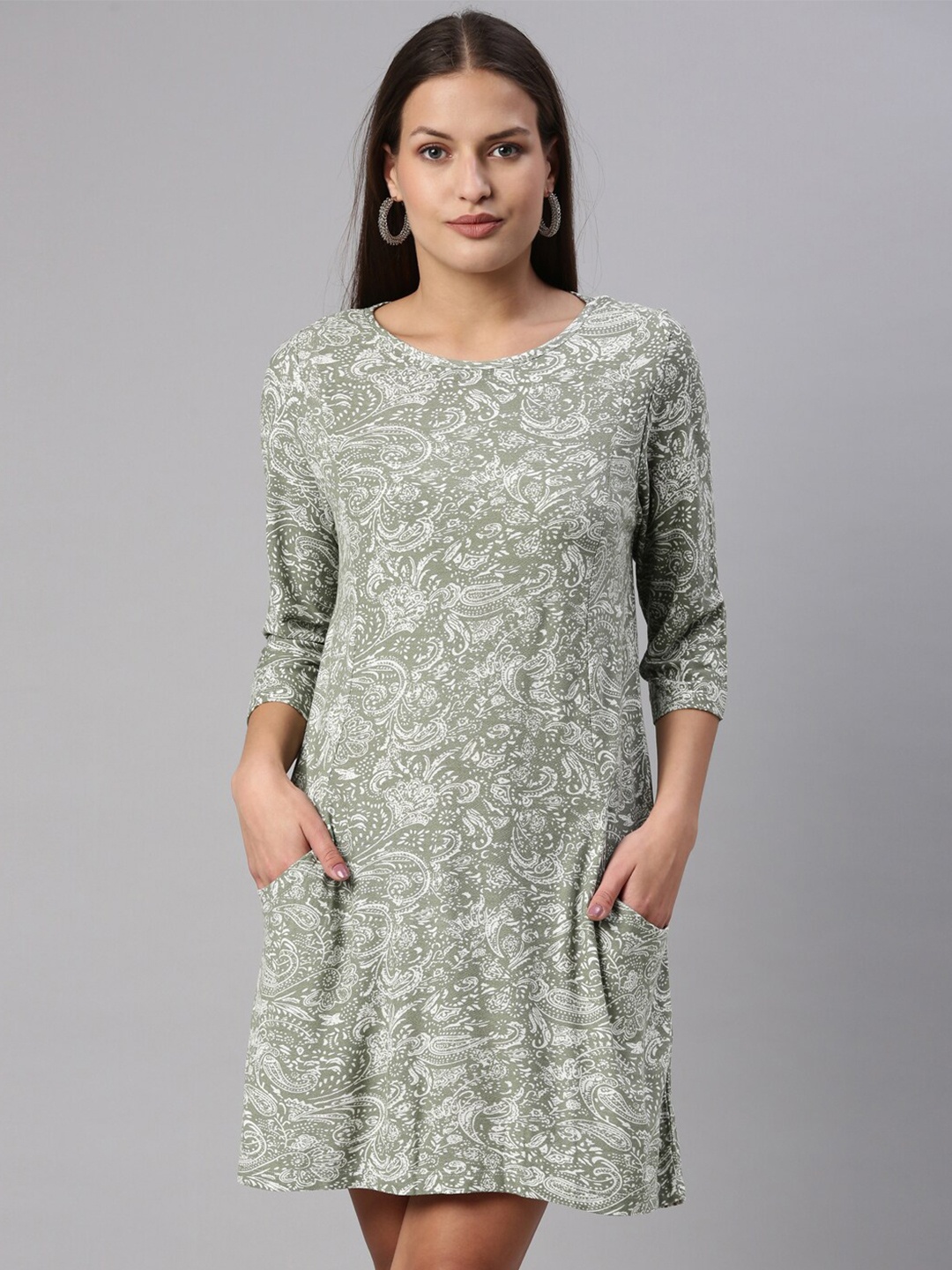 

YCANF Green Floral A-Line Dress