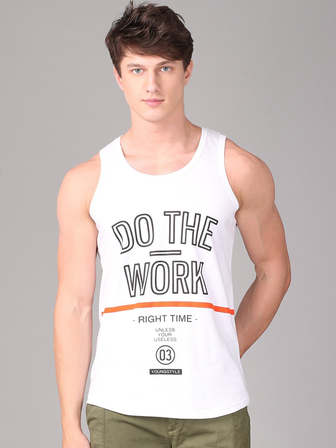

IMYOUNG Men White & Black Typography Printed Innerwear Vests
