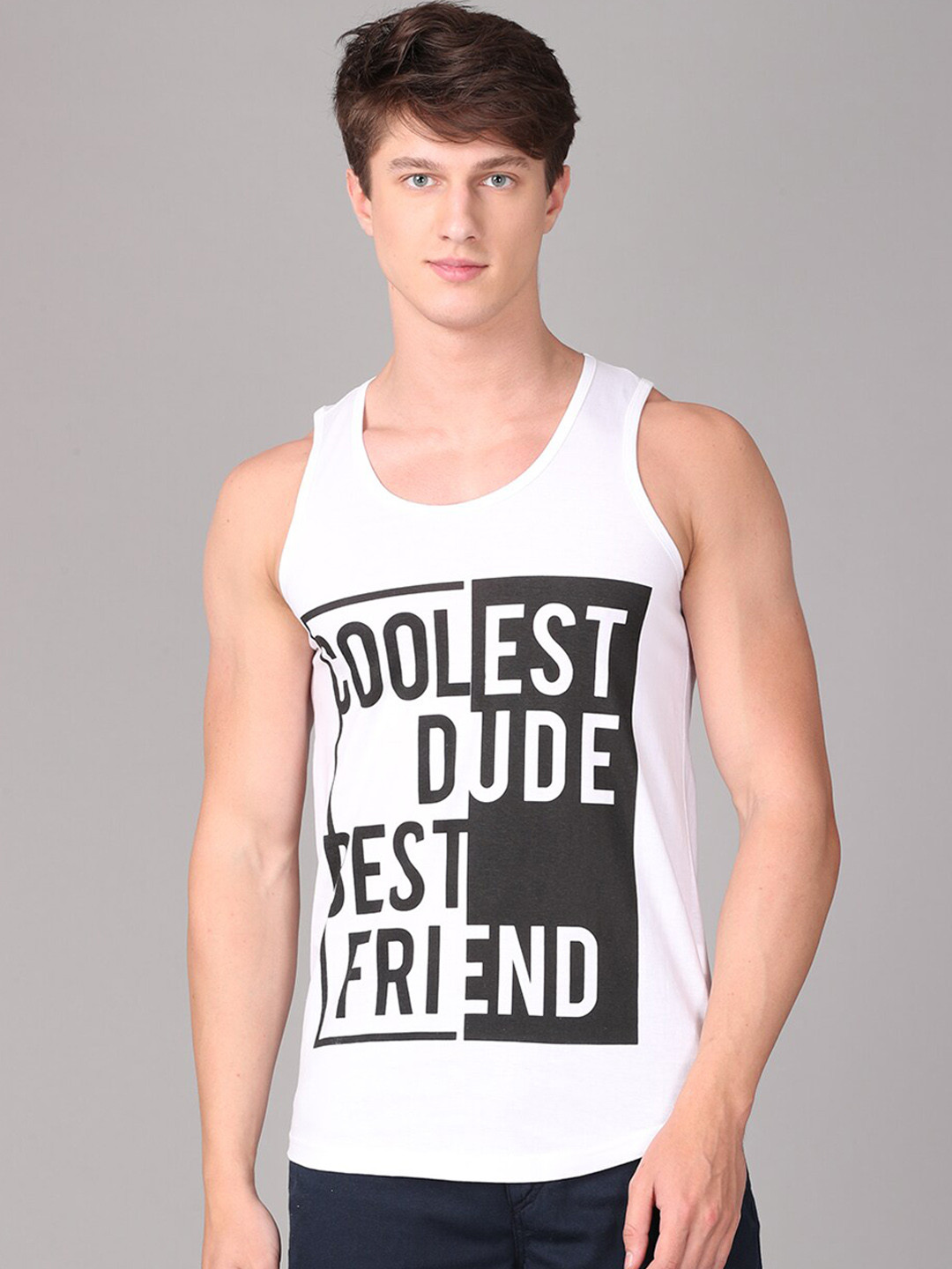

IMYOUNG Men White & Black Typography Printed Innerwear Vests