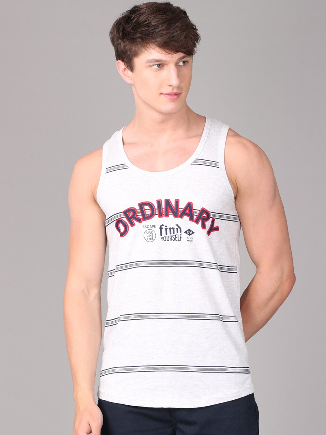 

IMYOUNG Men White & Black Typography Printed Innerwear Vests