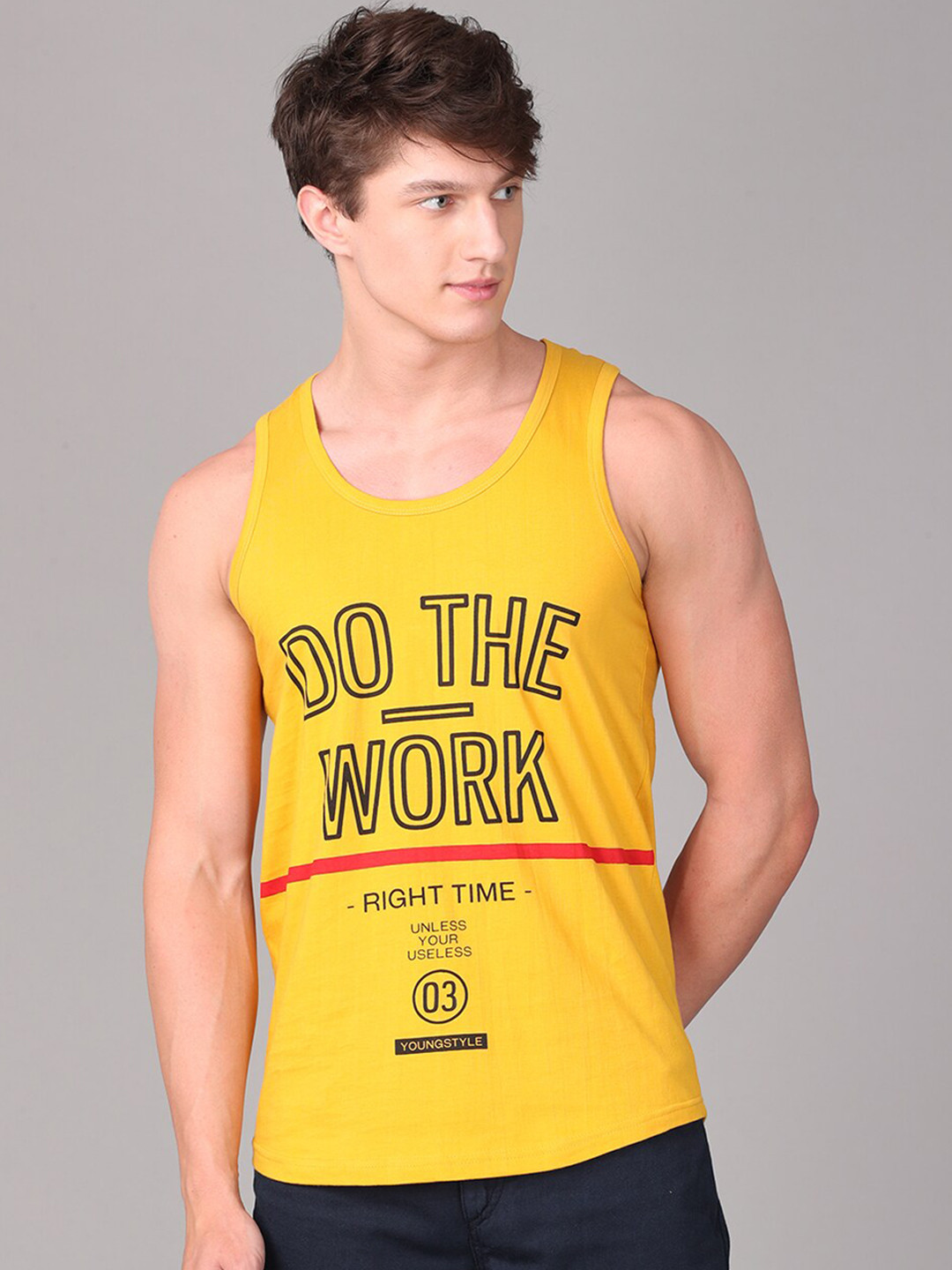 

IMYOUNG Men Mustard Yellow Cotton Printed T-shirt