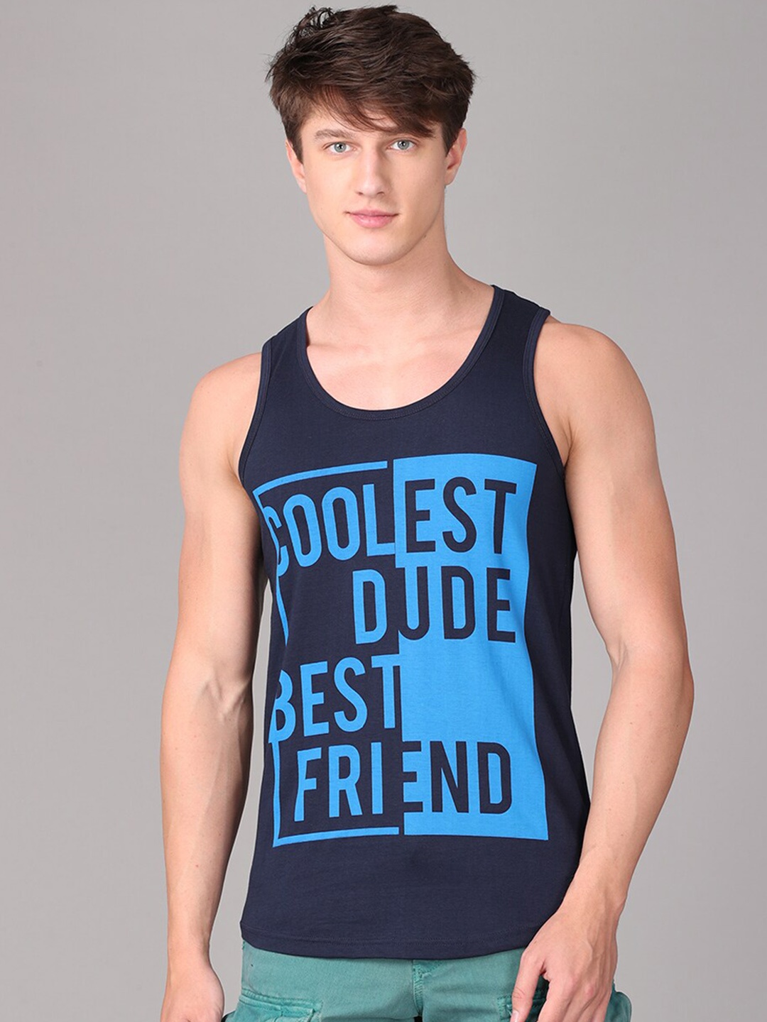 

IMYOUNG Men Blue Cotton Printed T-shirt