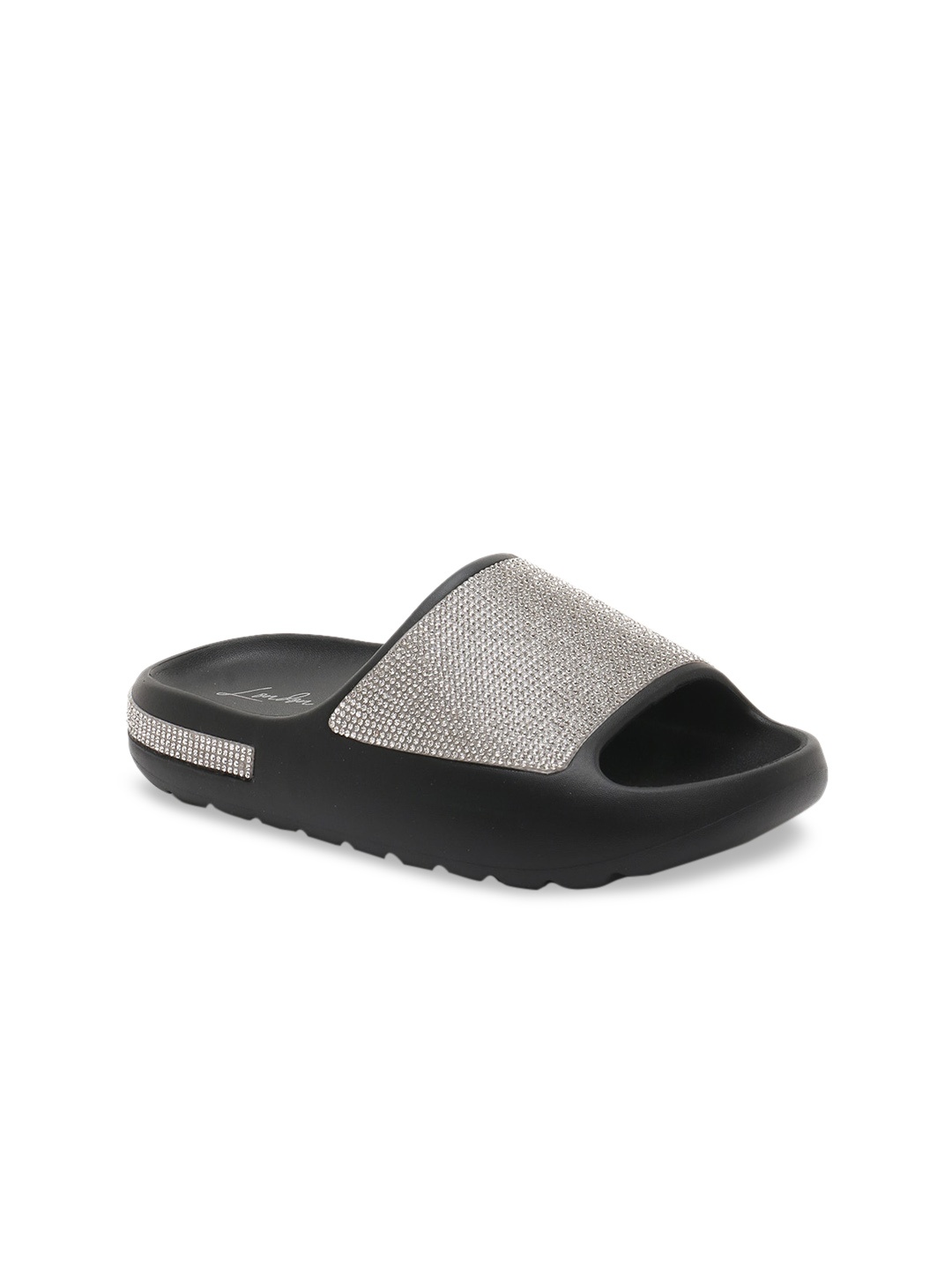 

London Rag Black Embellished Platforms Slide Sandals