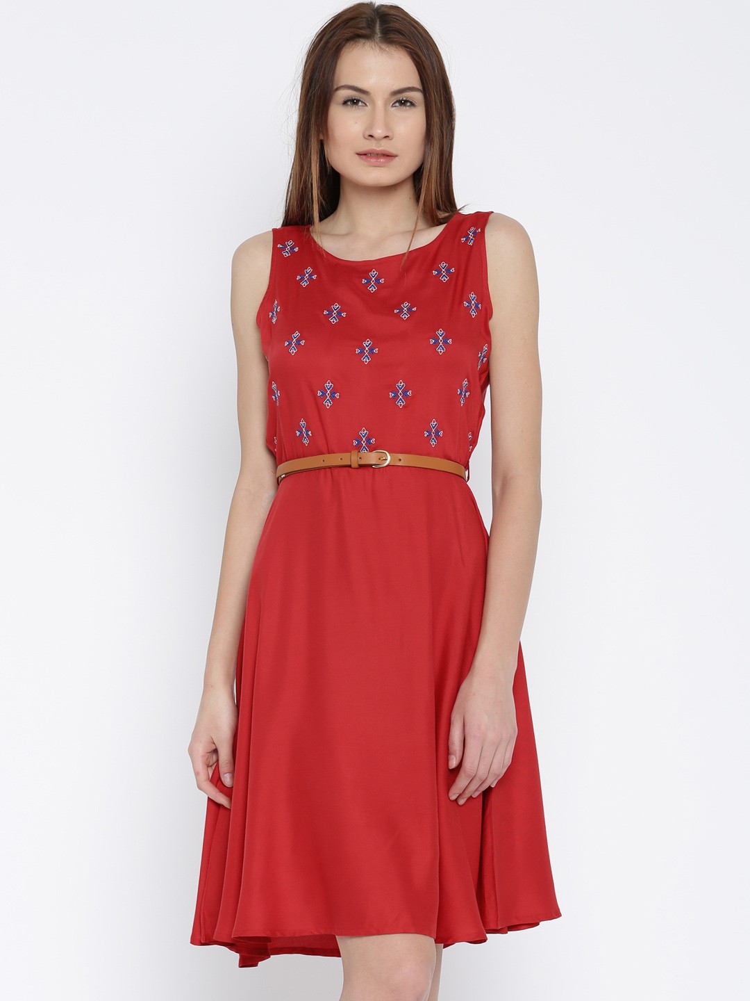 

Global Desi Red Fit and Flare Dress