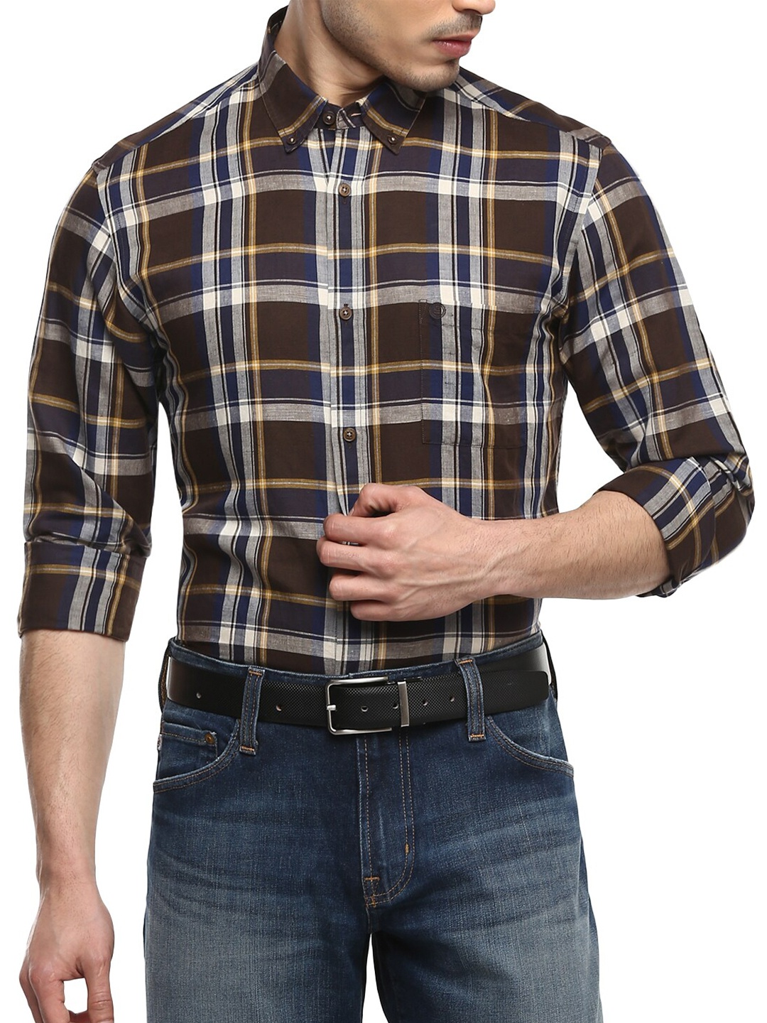 

SERGE BLANCO Men Brown Tartan Checks Casual Shirt
