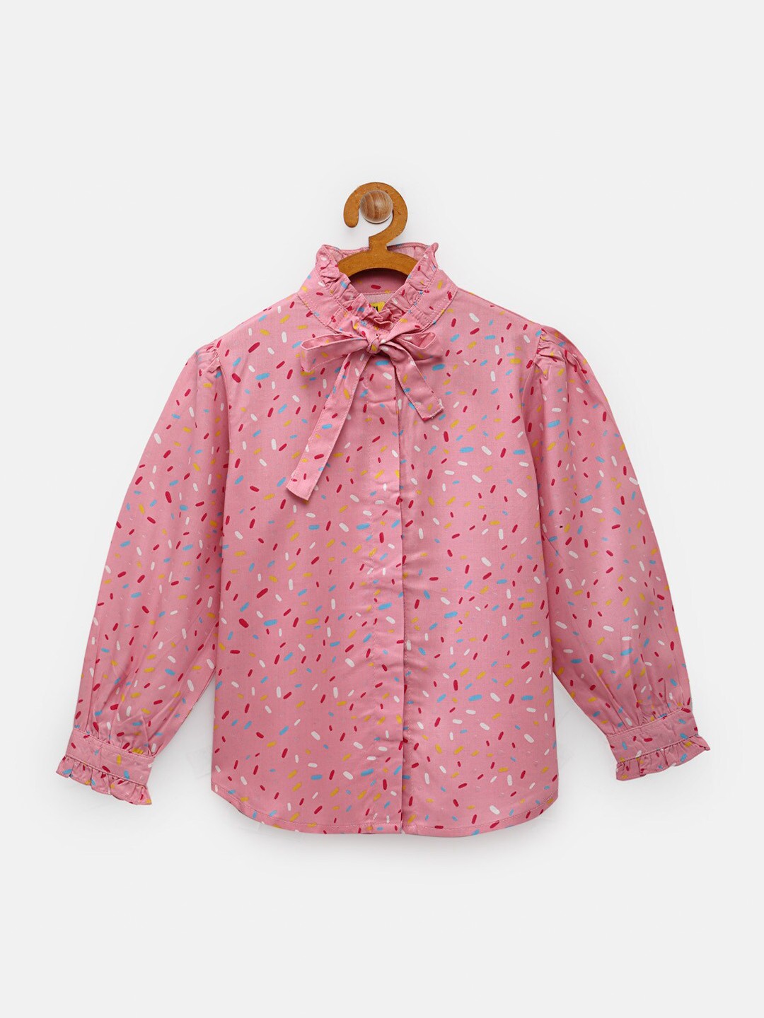 

NYNSH- PlusS Kids Pink Floral Print Tie-Up Neck Shirt Style Top