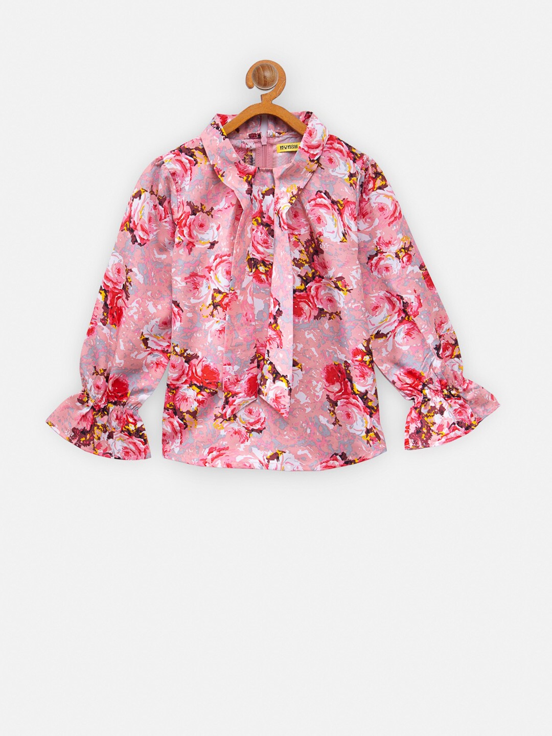 

NYNSH- PlusS Kids Pink Floral Print Tie-Up Neck Top