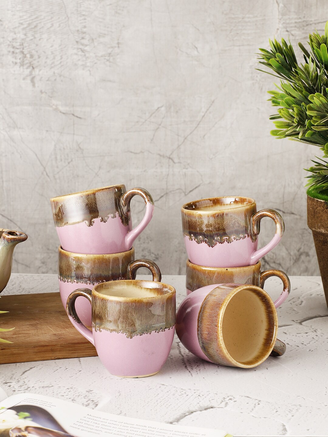 

MIAH Decor Set Of 6 Lavender & Brown Textured Dishwasher Safe Mugs