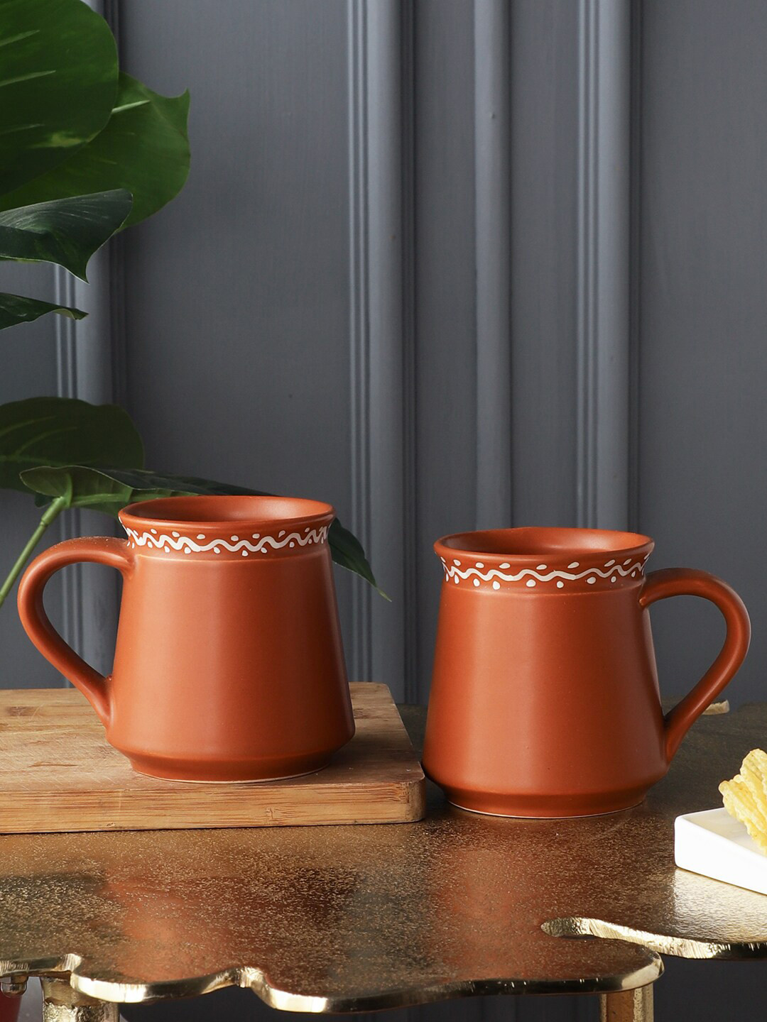 

MIAH Decor 2 Pieces Brown & White Hand Painted Stoneware Glossy Mugs