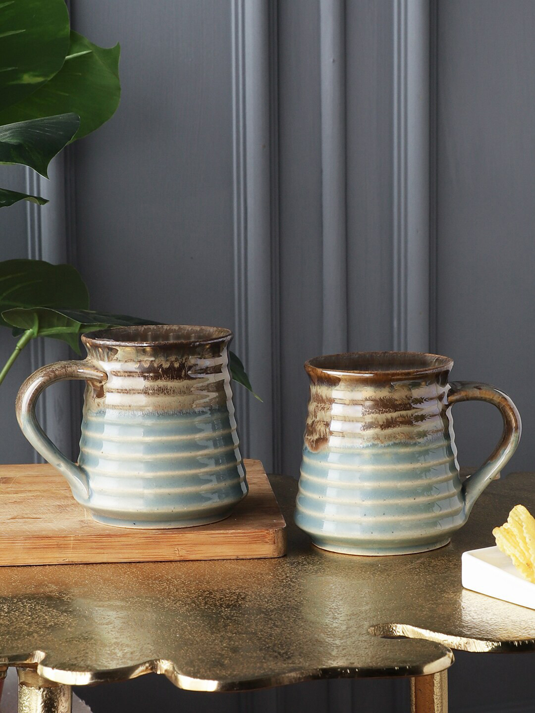 

MIAH Decor Set of 2 Grey Ceramic Microwave Safe Glossy Cups