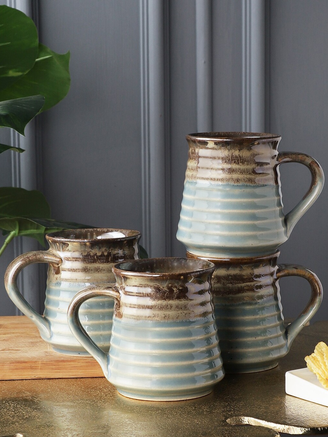 

MIAH Decor Set of 4 Grey Handcrafted Textured Stoneware Glossy Mugs