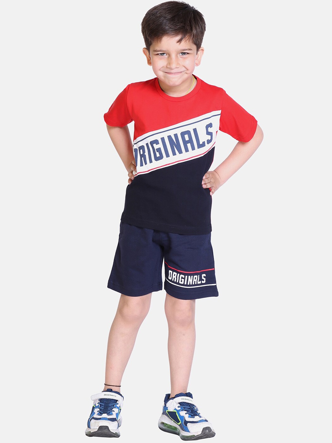 

KEPA Boys Red & Navy Blue Printed T-shirt with Shorts
