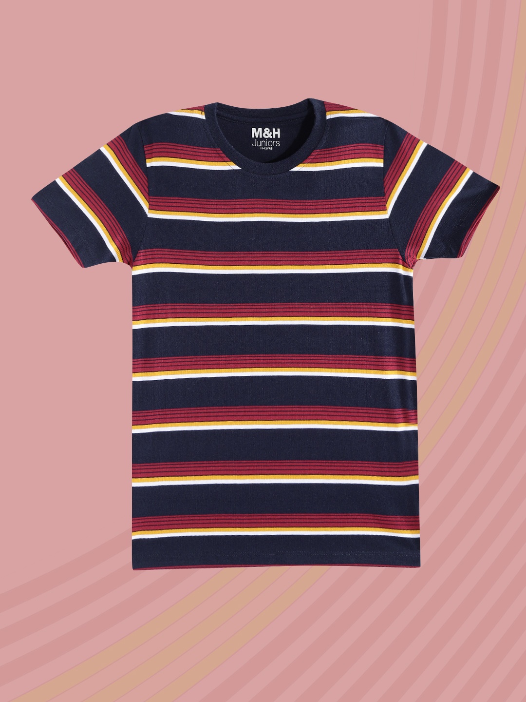 

M&H Juniors Boys Navy Blue & Maroon Striped T-shirt