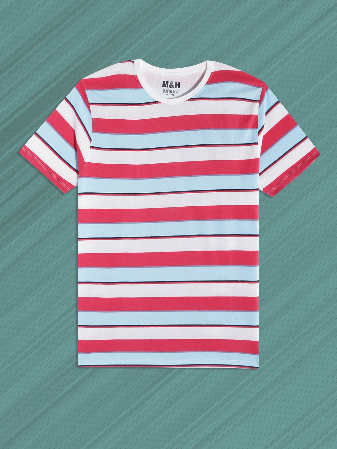 

M&H Juniors Boys White & Pink Striped T-shirt