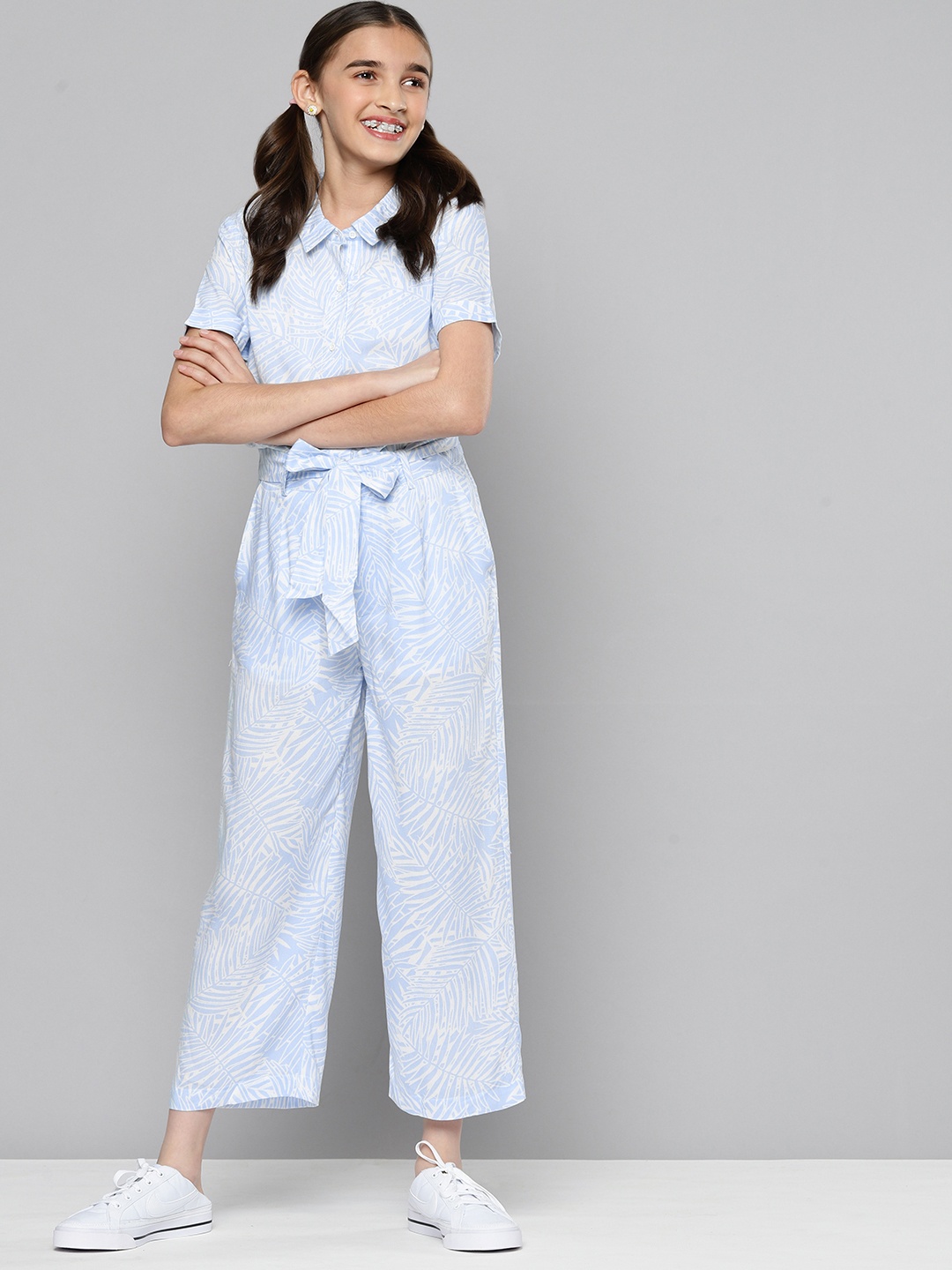 

M&H Juniors Girls Blue & White Abstract Print Pyjama Set