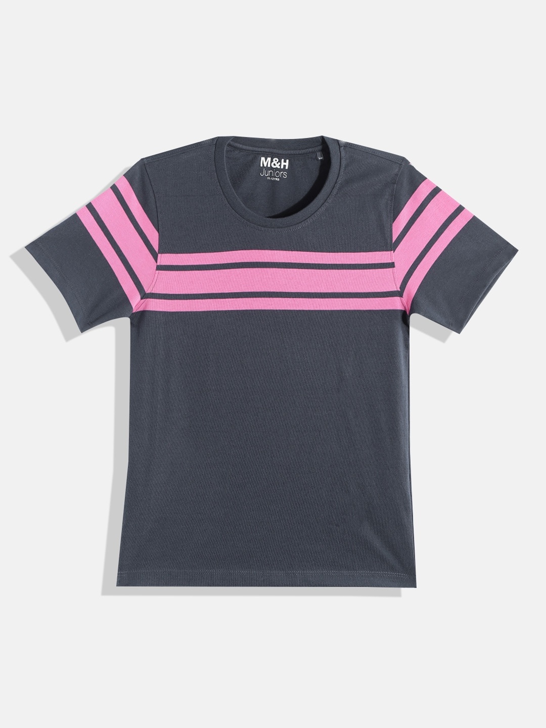 

M&H Juniors Boys Navy Blue & Pink Striped T-shirt