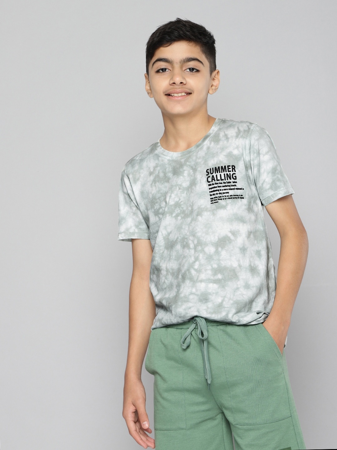 

M&H Juniors Boys Grey Tie and Dye Dyed Pure Cotton T-shirt