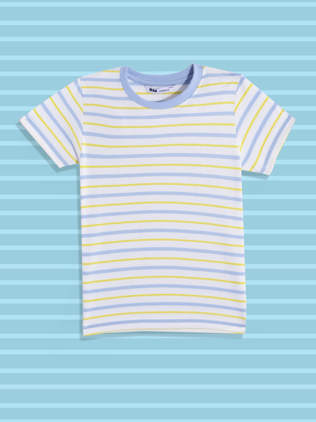 

M&H Juniors Girls White & Blue Striped T-shirt