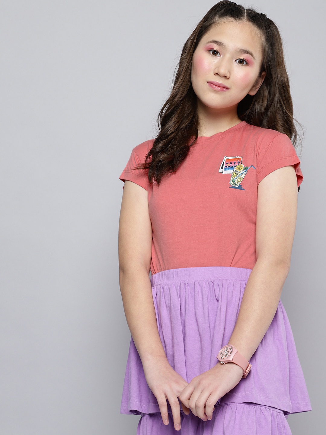 

M&H Juniors Girls Pink Solid T-shirt