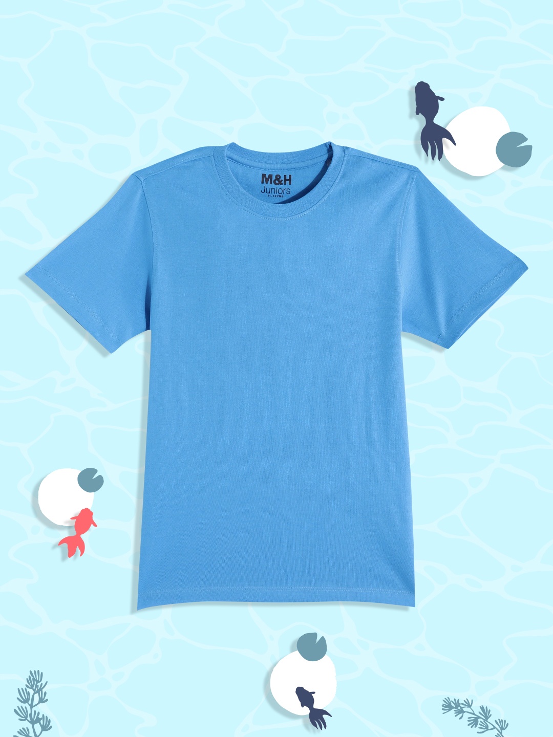 

M&H Juniors Boys Blue Solid Pure Cotton T-shirt