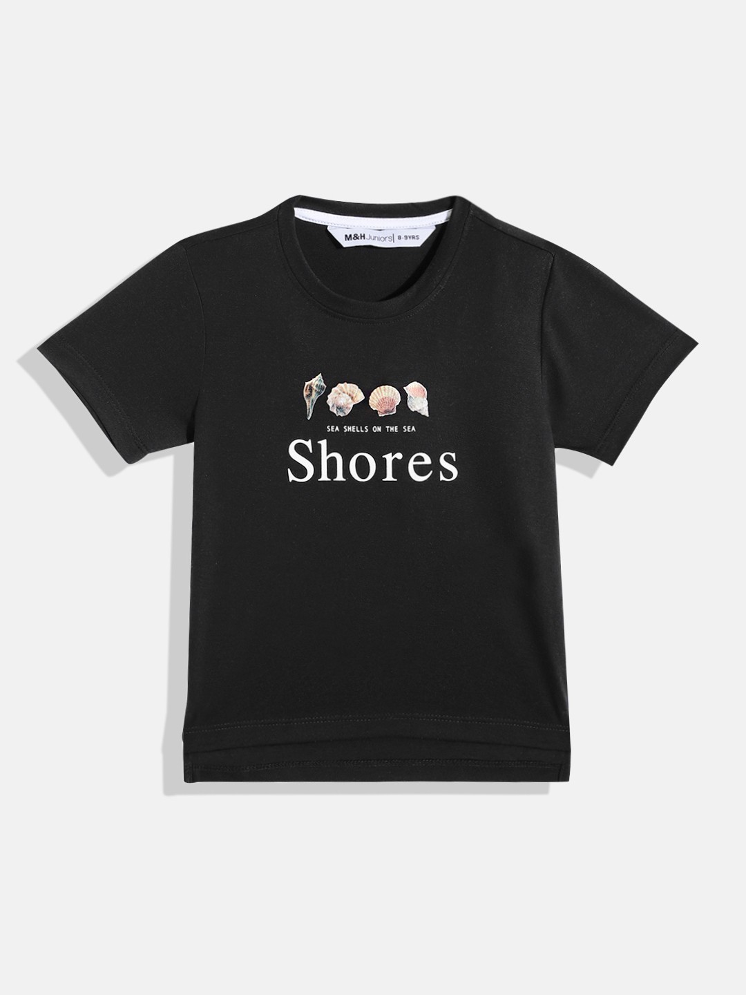 

M&H Juniors Girls Pure Cotton Typography Printed T-shirt, Black