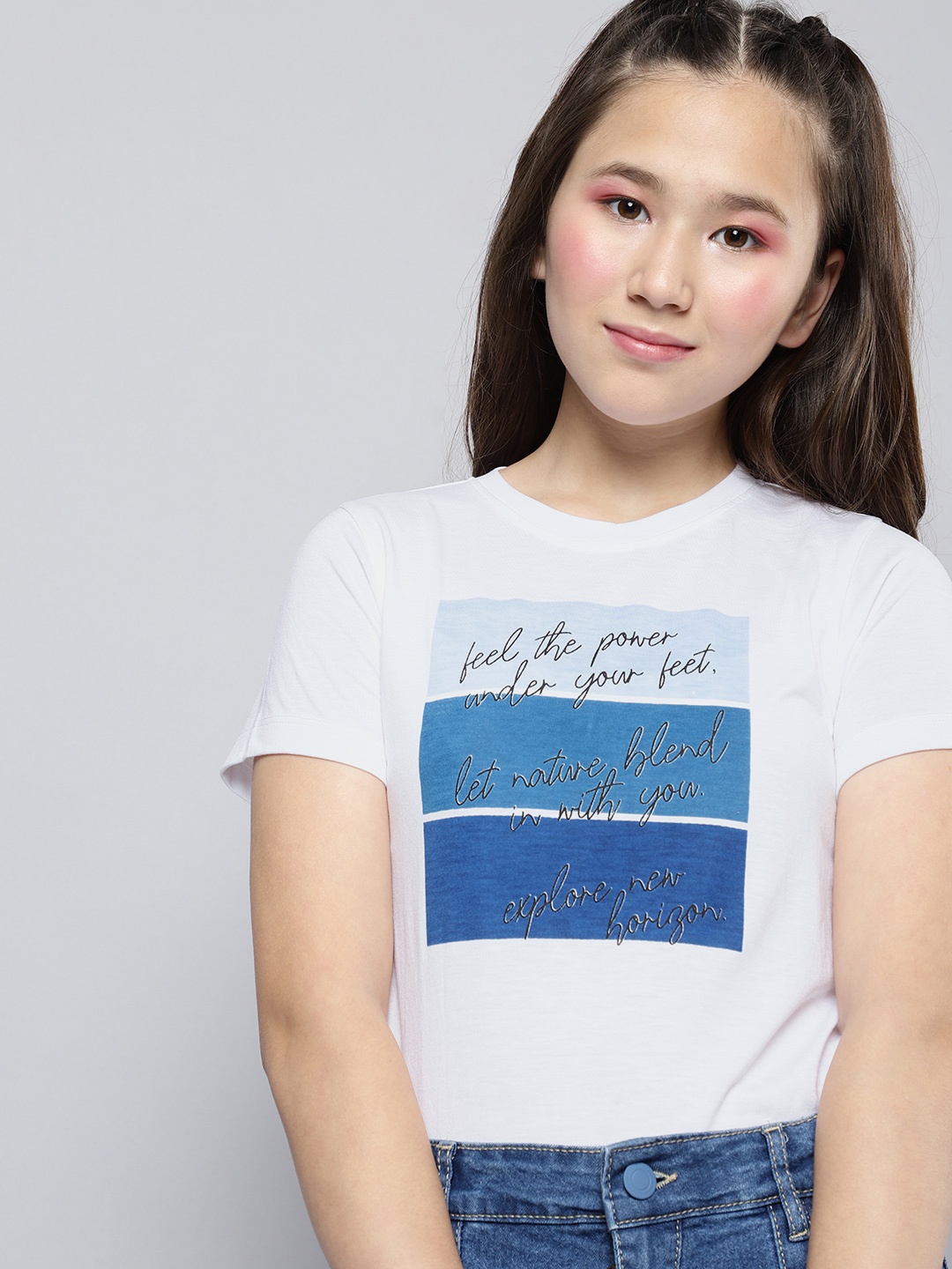 

M&H Juniors Girls White Printed T-shirt