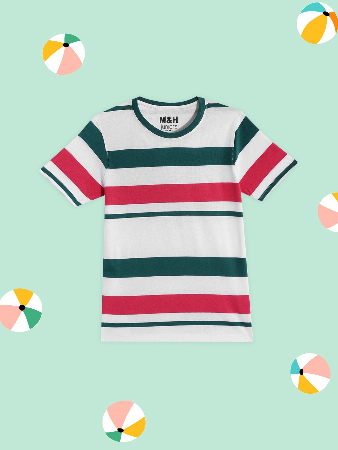 

M&H Juniors Boys White & Olive Green Striped T-shirt