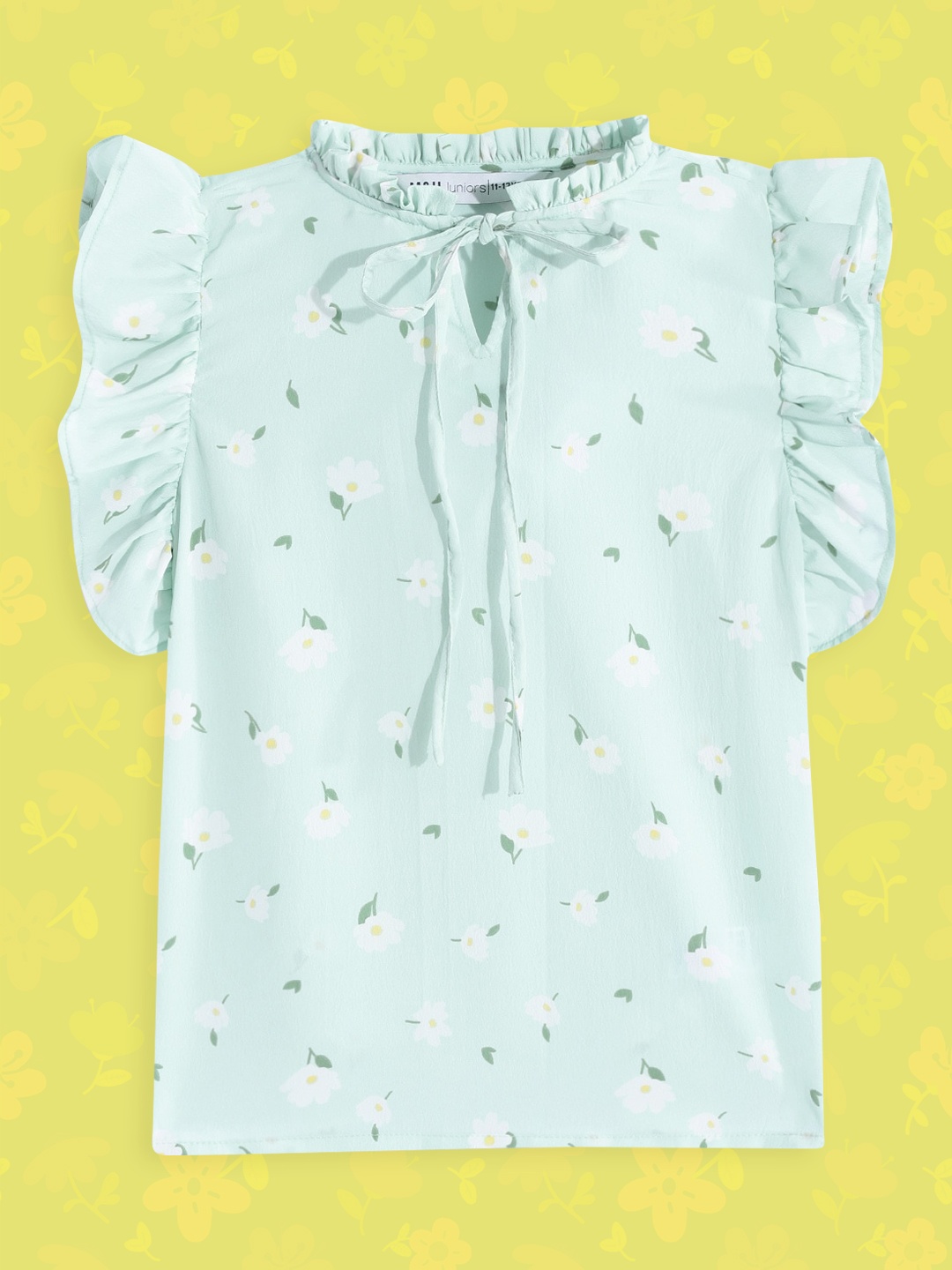 

M&H Juniors Girls Sage Green & White Floral Print Top