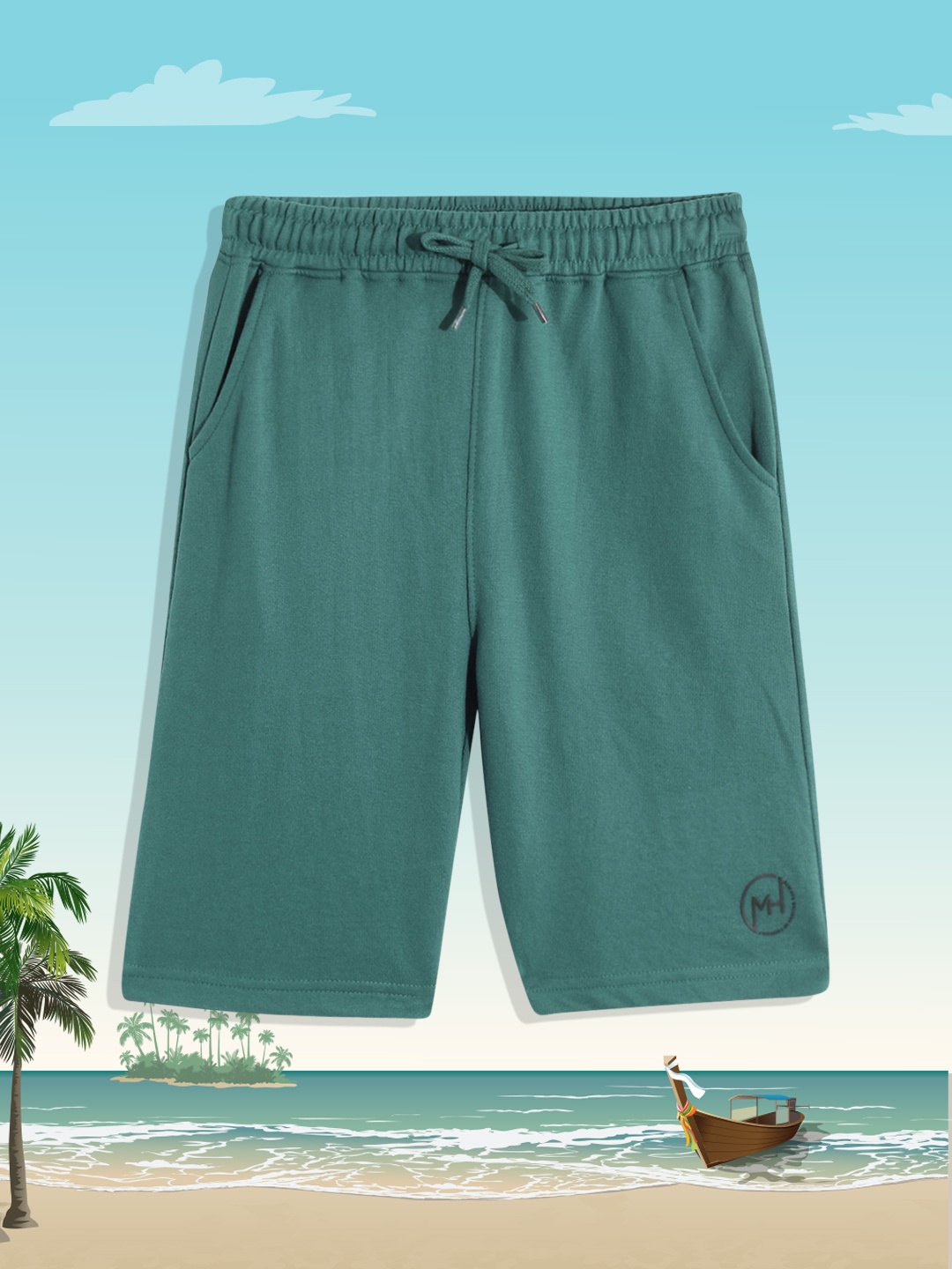 

M&H Juniors Boys Green Solid Shorts
