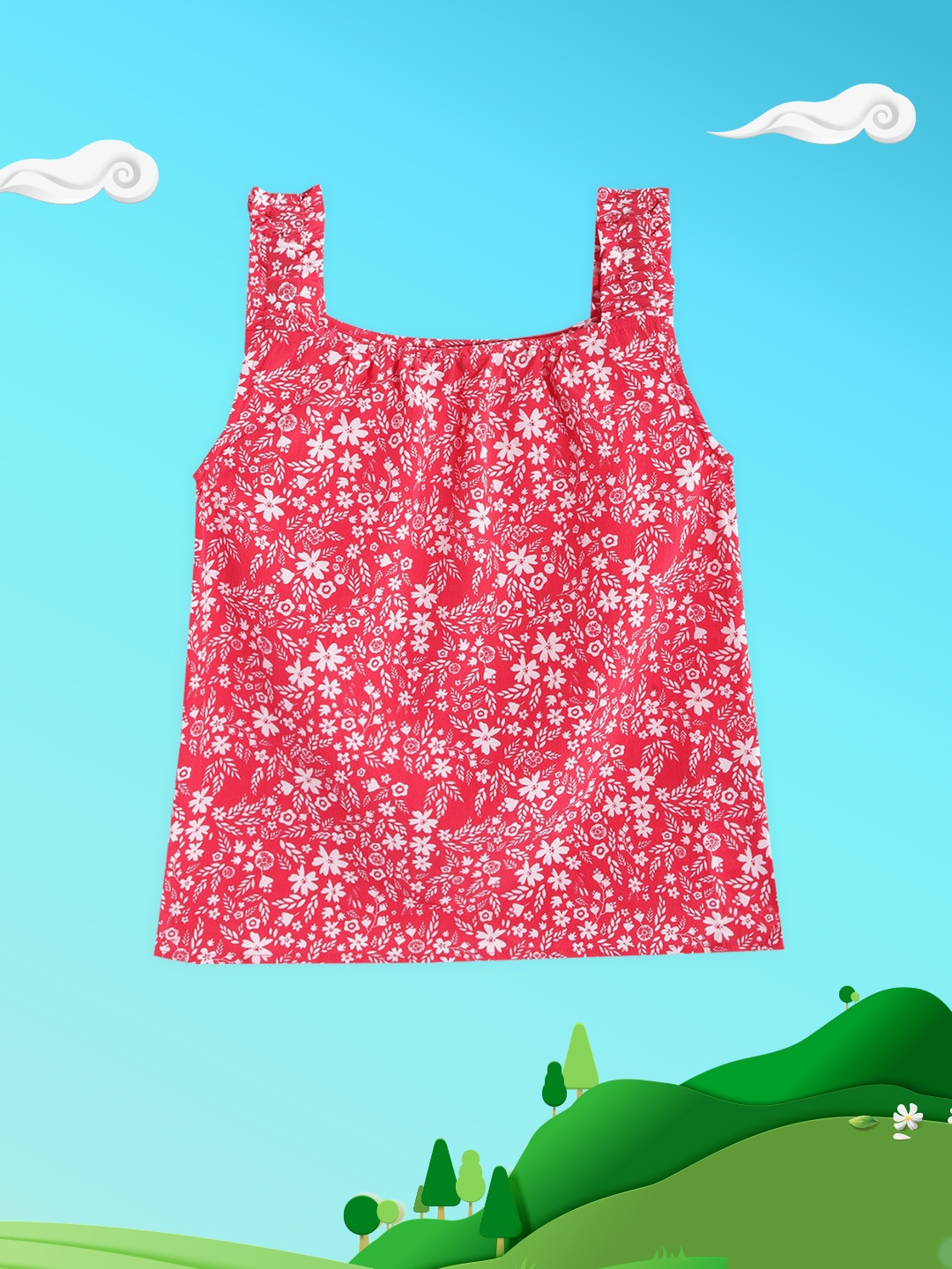 

M&H Juniors Girls Fuchsia Pink & White Floral Print Top