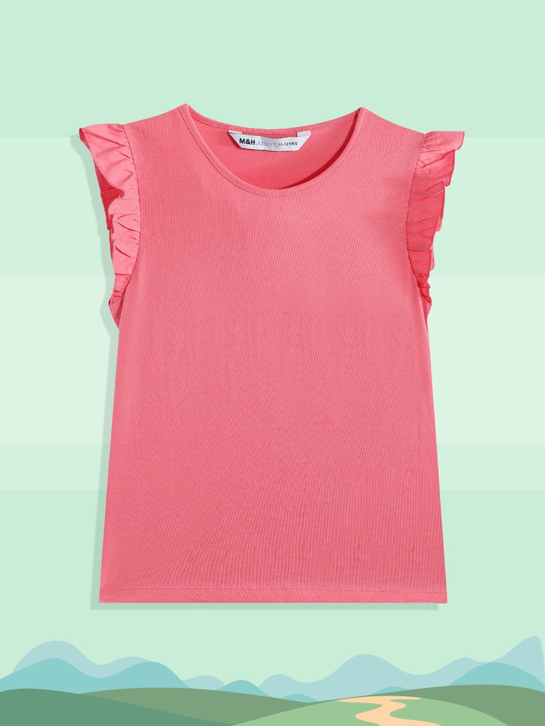 

M&H Juniors Girls Pink Solid Pure Cotton Top