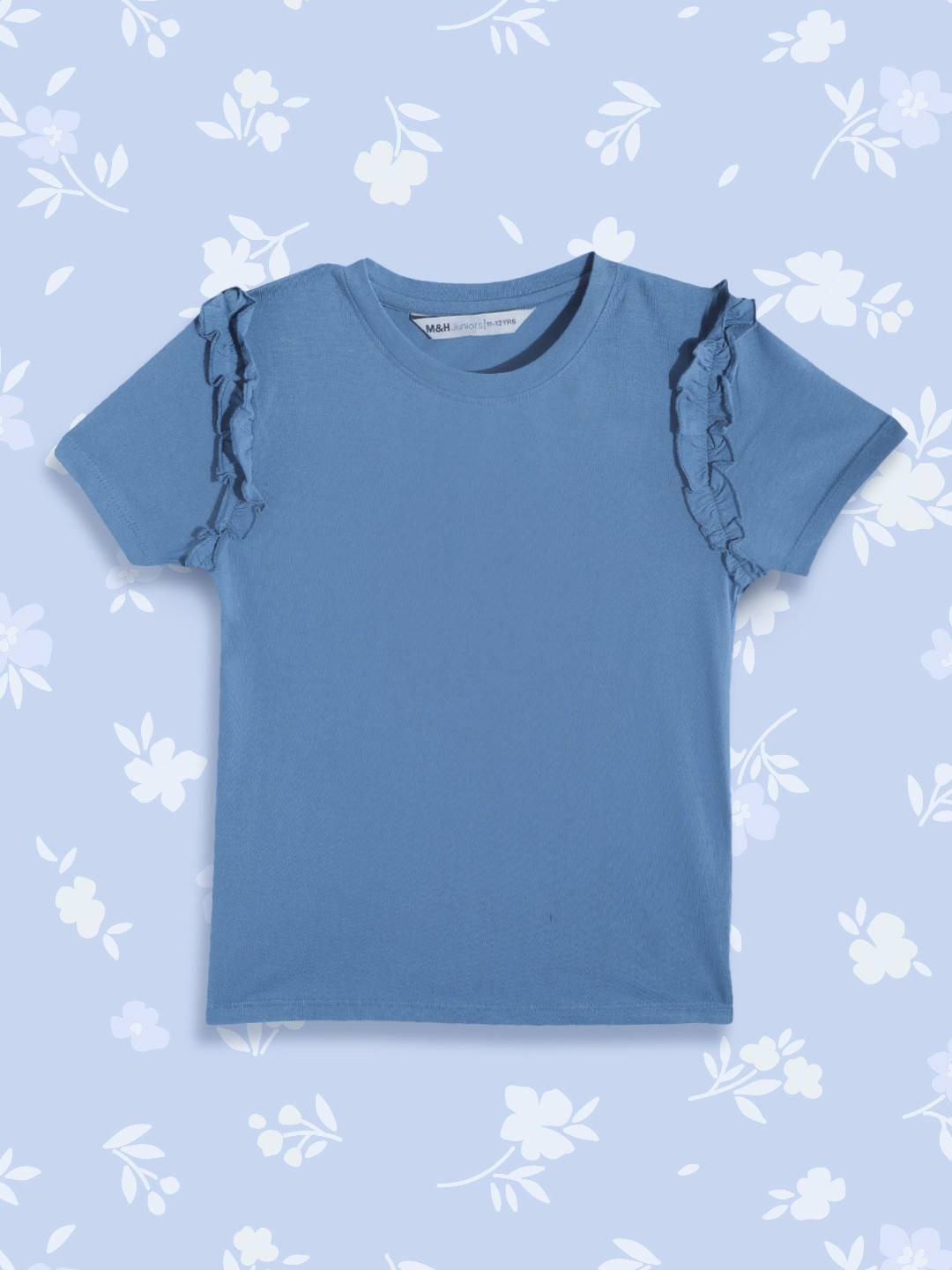 

M&H Juniors Girls Blue Solid Pure Cotton Top