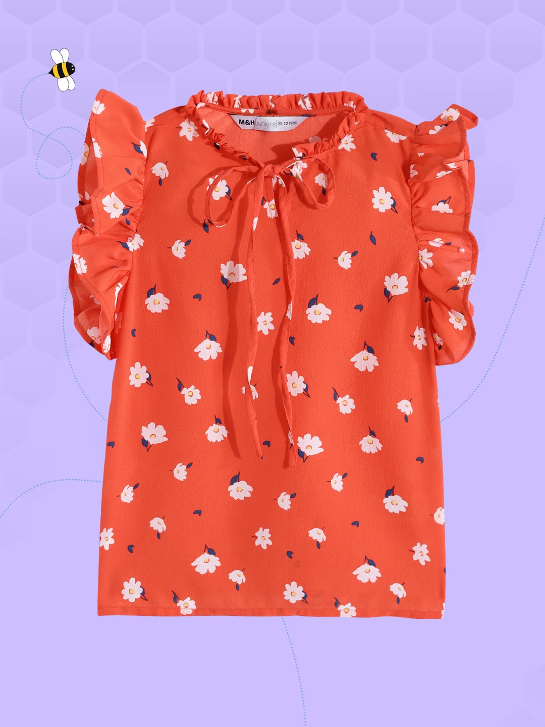

M&H Juniors Girls Red & White Floral Print Top