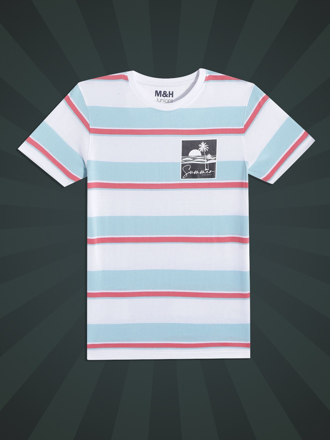 

M&H Juniors Boys White & Blue Striped T-shirt
