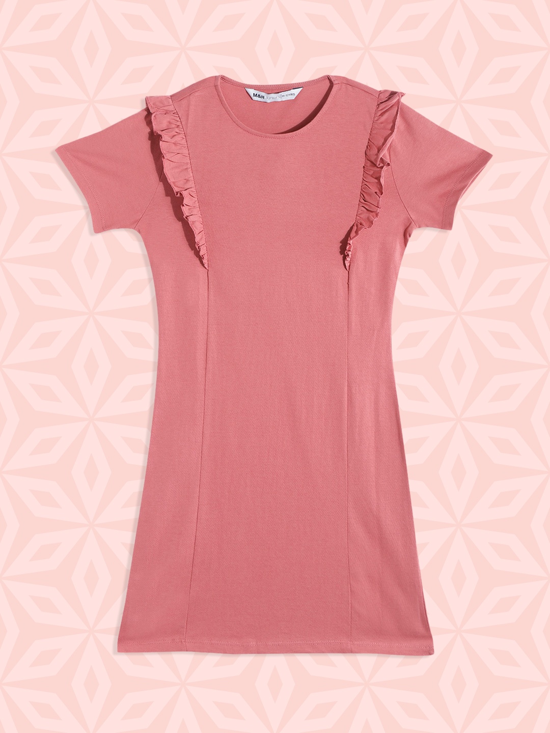

M&H Juniors Girls Dusty Pink Solid Pure Cotton T-shirt Dress, Rose