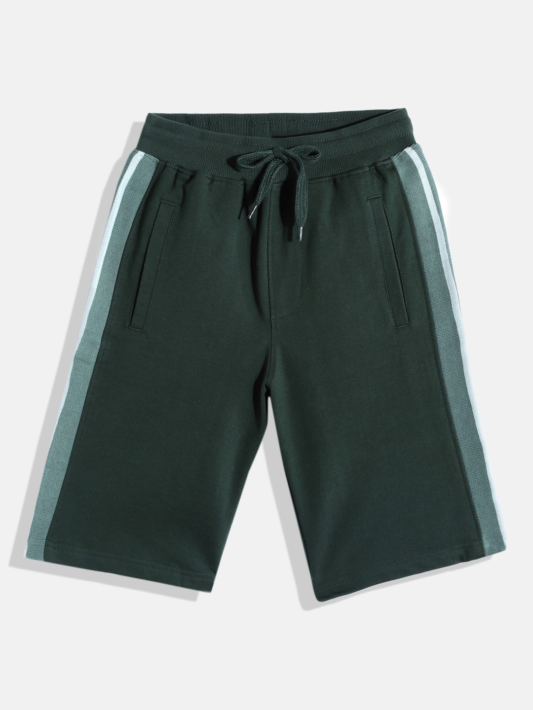 

M&H Juniors Boys Solid Shorts with Side Taping, Green