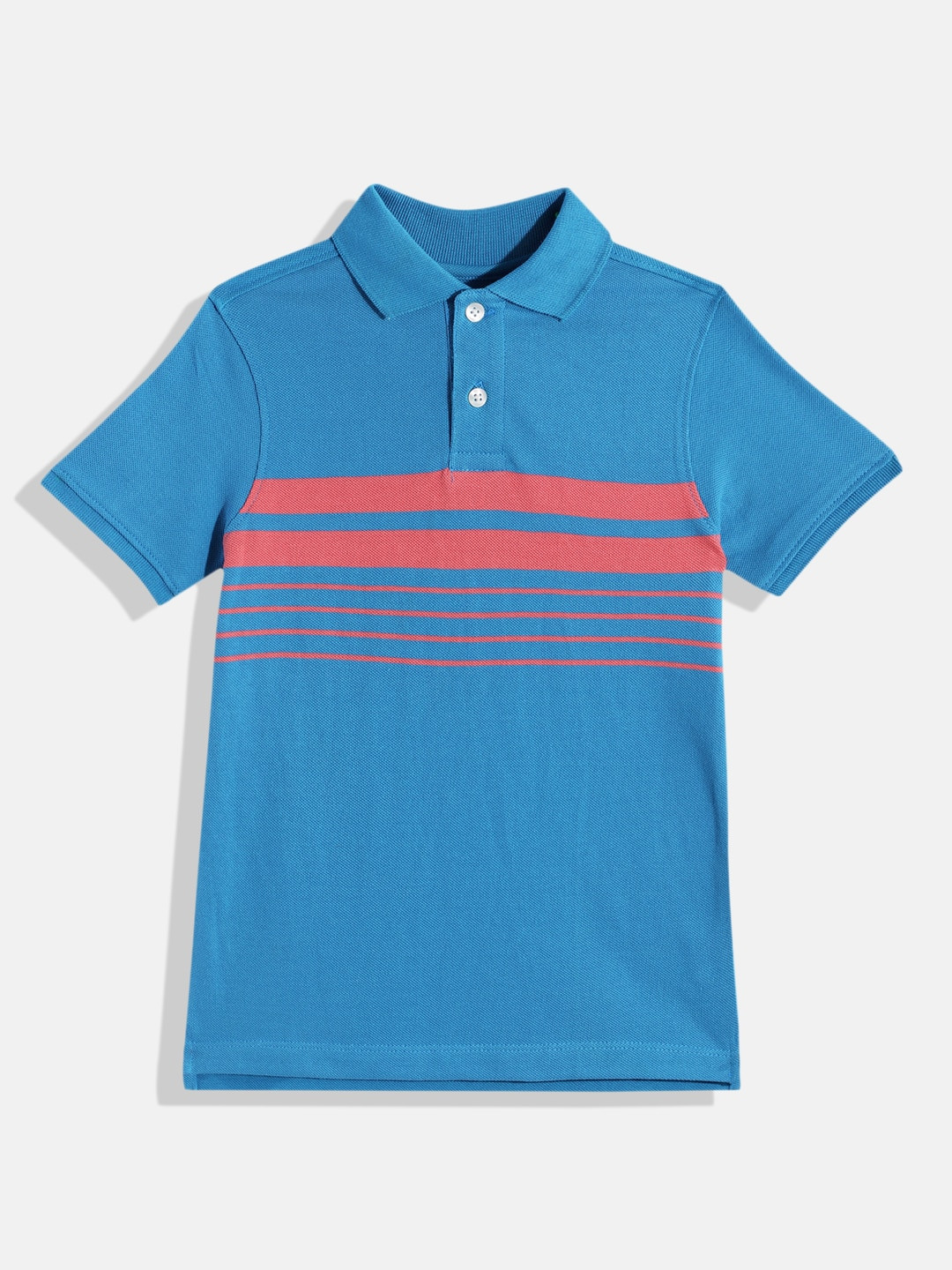 

M&H Juniors Boys Blue Striped Pure Cotton Polo Collar T-shirt